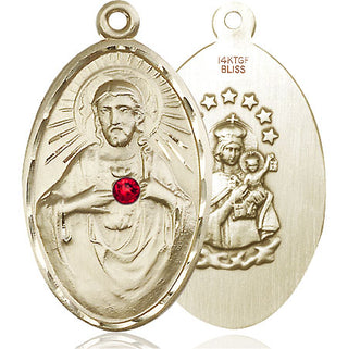 14kt Gold Filled Scapular with Ruby Stone Pendant with a 3mm Ruby Swarovski stone on an 24-inch Gold Plate Heavy Curb Chain