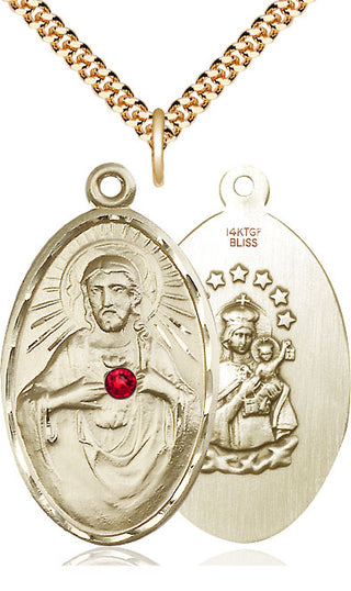 14kt Gold Filled Scapular with Ruby Stone Pendant with 3mm Ruby Swarovski Necklace