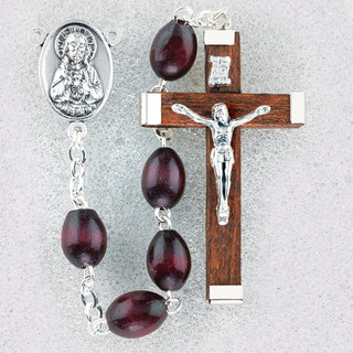 Maroon Wood Oval Bead Rosary