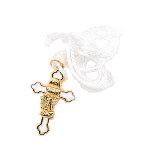 Bulk 1.46" Gold Tone with White Enamel First Holy Communion Cross