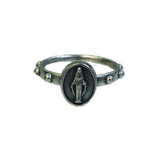 Silver-tone Miraculous Medal Rosary Ring, Size Small 12 per size-pack