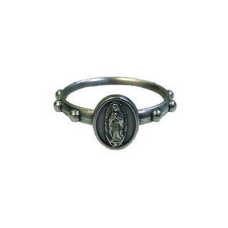 Silver-tone Lady of Guadalupe Rosary Ring, Size Large 12 per size-pack