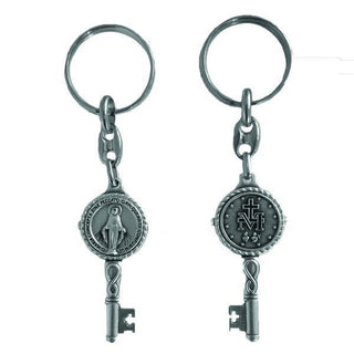 Silver-tone Key Shaped Key Ring - Miraculous Medal 6-pack