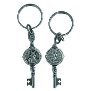 Silver-tone Key Shaped Key Ring - Saint Michael/Guardian Angel 6-pack