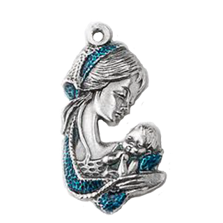Bulk Mary with Jesus, Blue Enamel and Silver Tone Medal