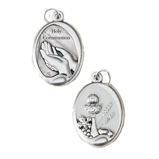 Bulk 1.06" Silver Plated and White Enamel First Holy Communion Medals