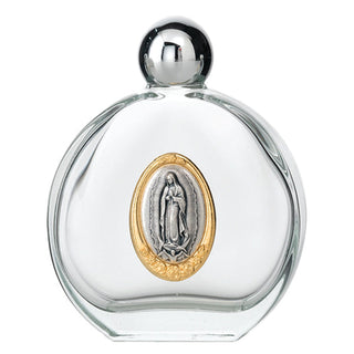 3-pack - Large 4 oz Lady of Guadalupe Glass Holy Water Bottle with Two Tone Medal