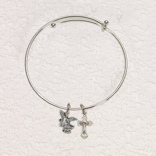 4-pack - St. Michael and Crucifx Charm Bangle Bracelet