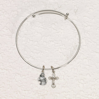 4-pack - Divine Mercy and Crucifx Charm Bangle Bracelet