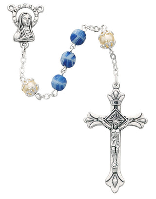 6MM Blue & Pearl Capped Rosary