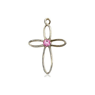 14kt Gold Filled Loop Cross Pendant with a 3mm Rose Swarovski stone on an 18-inch Gold Filled Light Curb Chain