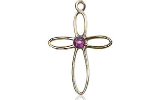 14kt Gold Filled Loop Cross Pendant with a 3mm Amethyst Swarovski stone on an 18-inch Gold Filled Light Curb Chain