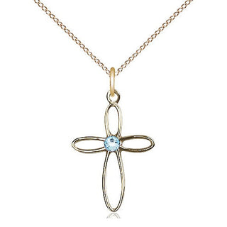 14kt Gold Filled Loop Cross Pendant with 3mm Aqua Swarovski Necklace