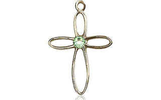 14kt Gold Filled Loop Cross Pendant with a 3mm Peridot Swarovski stone on an 18-inch Gold Filled Light Curb Chain