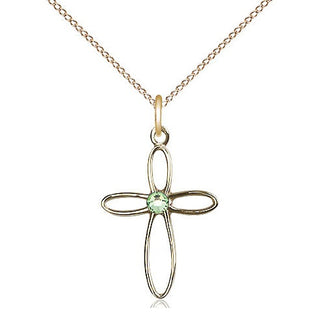 14kt Gold Filled Loop Cross Pendant with 3mm Peridot Swarovski Necklace