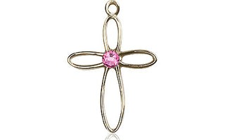 14kt Gold Loop Cross Medal with a 3mm Rose Swarovski stone