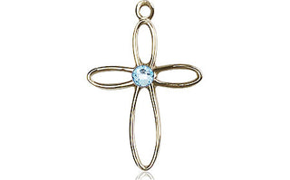 14kt Gold Loop Cross Medal with a 3mm Aqua Swarovski stone