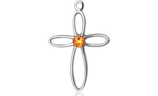Sterling Silver Loop Cross Pendant with a 3mm Topaz Swarovski stone on an 18-inch Sterling Silver Light Curb Chain