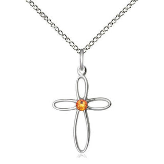 Sterling Silver Loop Cross Pendant with 3mm Topaz Swarovski stone Necklace