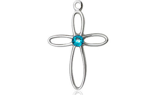 Sterling Silver Loop Cross Pendant with a 3mm Zircon Swarovski stone on an 18-inch Sterling Silver Light Curb Chain