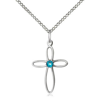 Sterling Silver Loop Cross Pendant with 3mm Zircon Swarovski stone Necklace