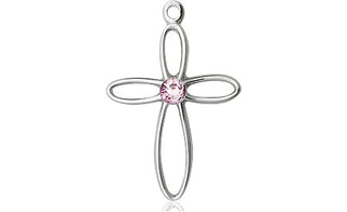 Sterling Silver Loop Cross Pendant with a 3mm Light Amethyst Swarovski stone on an 18-inch Sterling Silver Light Curb Chain