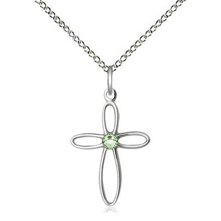 Sterling Silver Loop Cross Pendant with 3mm Peridot Swarovski stone Necklace