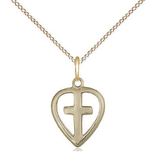 14kt Gold Heart Cross Medal