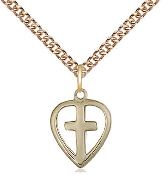 14kt Gold Heart Cross Medal