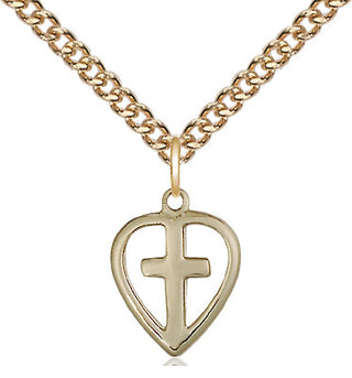 14kt Gold Heart Cross Medal