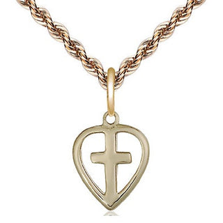 14kt Gold Heart Cross Medal