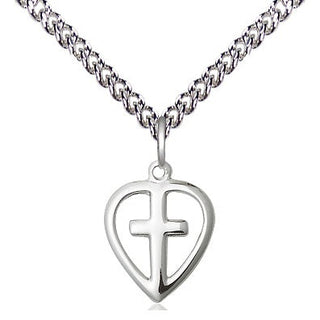 Sterling Silver Heart Cross Medal Religious and Catholic Jewelry