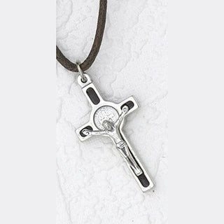 12-Pack - 1 Inch St Benedict Cross- Black Enamel & Silver Corpus