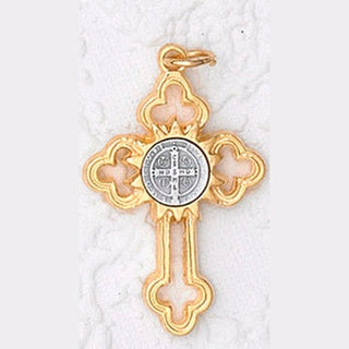 Bulk Saint Benedict Gold Tone Cross with Silver Tone Medals - 2 Options