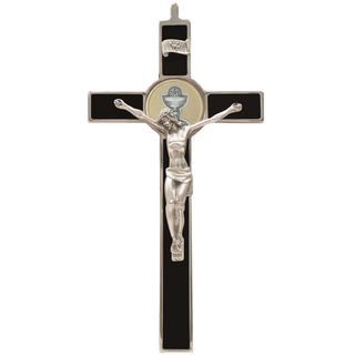 8 Inch Premium Two Tone Black First Communion Wall Cross With Corpus