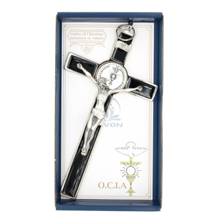 8-inch Premium Black RCIA Epoxy Wall Cross with Corpus