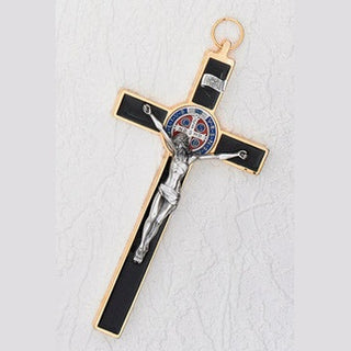 8 Inch Black / Gold Enamel Saint Benedict Cross