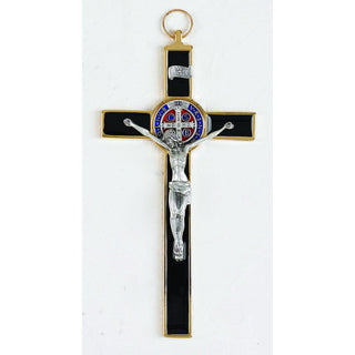 8 Inch Black / Gold Enamel Saint Benedict Cross