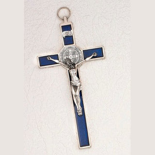 8 inch Pearl Blue St Benedict Crucifix Boxed