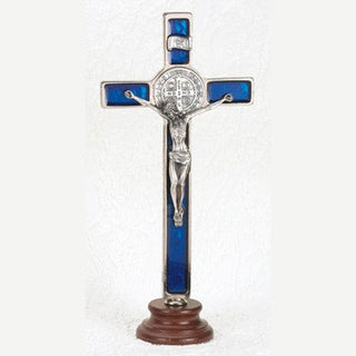 8 inch Light Blue Pearl with St Benedict Pendant