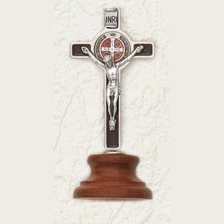 3" Deluxe with enameled Pendant Brown St Benedict Cross on Base