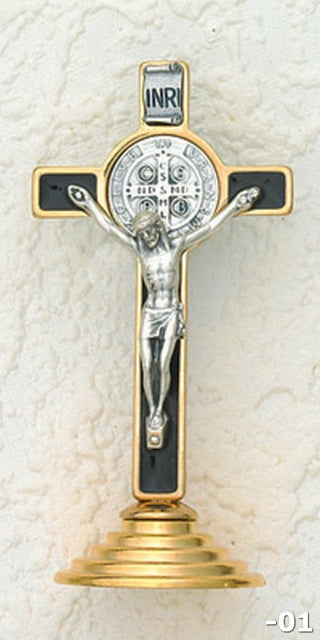 3" Gold/Black St Benedict Cross on Gold Base