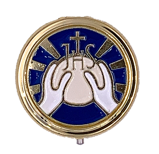 Small Silver Tone JHS Pyx with Blue Enamel; Boxed