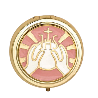 Small Silver Tone JHS Pyx with Pink Enamel; Boxed