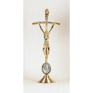 5-1/2 Inch Gold Papal Crucifix with Pendant of Pope John Paul II