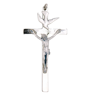 6-Pack - 3-inch Silver Tone/Black Enamel Holy Spirit Cross
