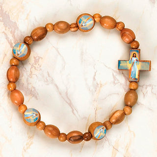 6-Pack - Divine Mercy Wooden Cord Bracelet and 8mm beads