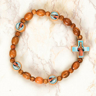 6-Pack - Immaculate Heart of Mary - Italian Olive Wood Saint Stretch Bracelets