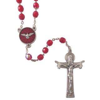 Red Enamel Confirmation Rosary With Enameled Gifts Of The Holy Spirit Center & Trinity Cross