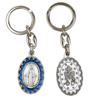 6-pack - Miraculous Mary Embellished Oval Blue Enamel Key Chain